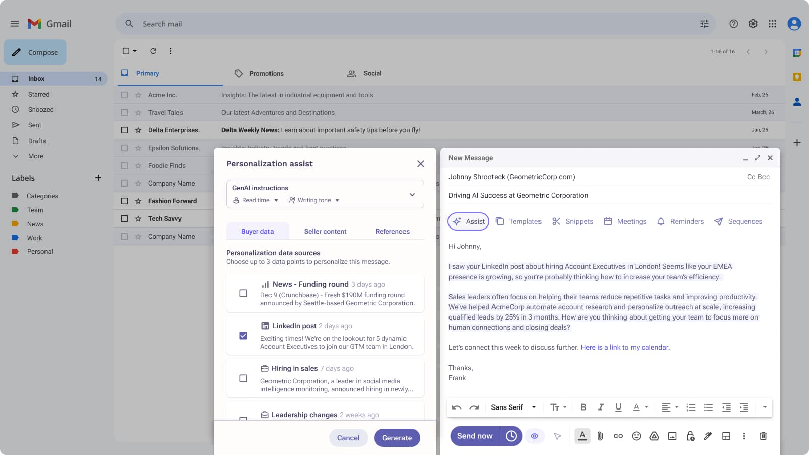 Screenshot image of Smart Email Assist in action from your Gmail