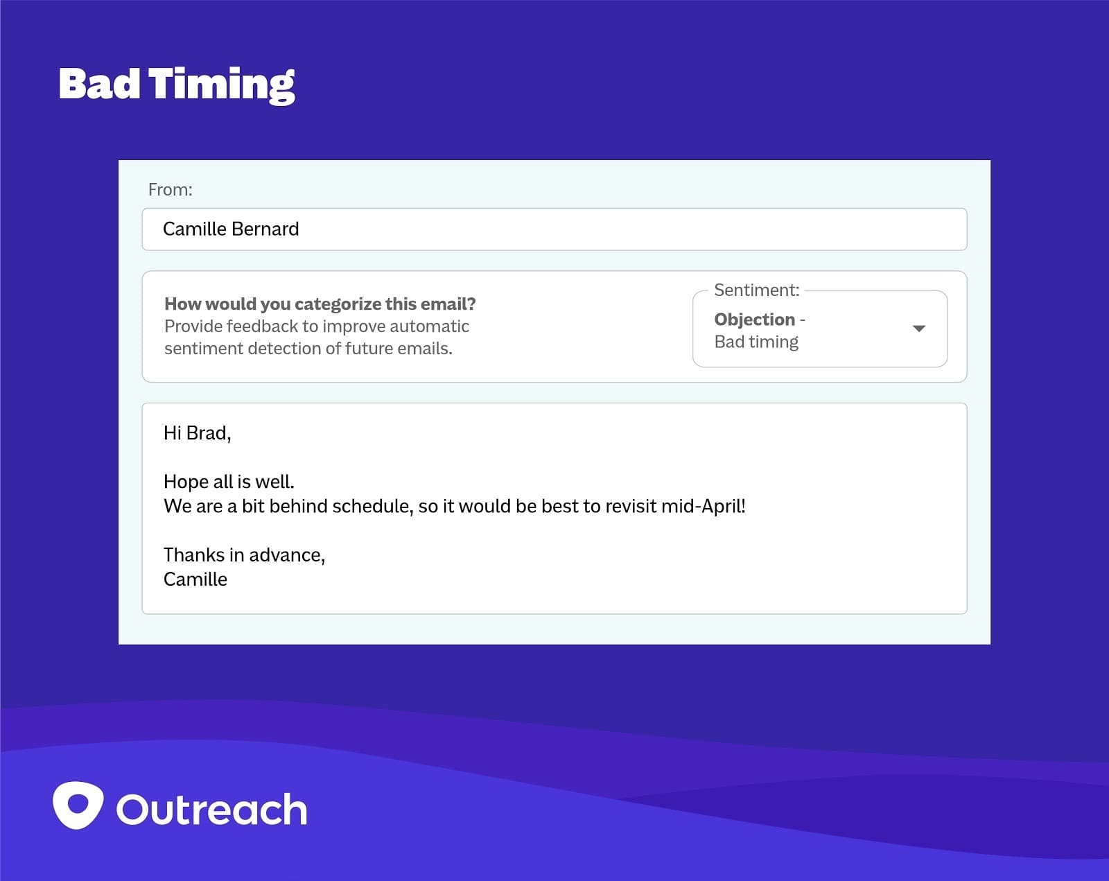 categorizing sales objection as bad timing in Outreach