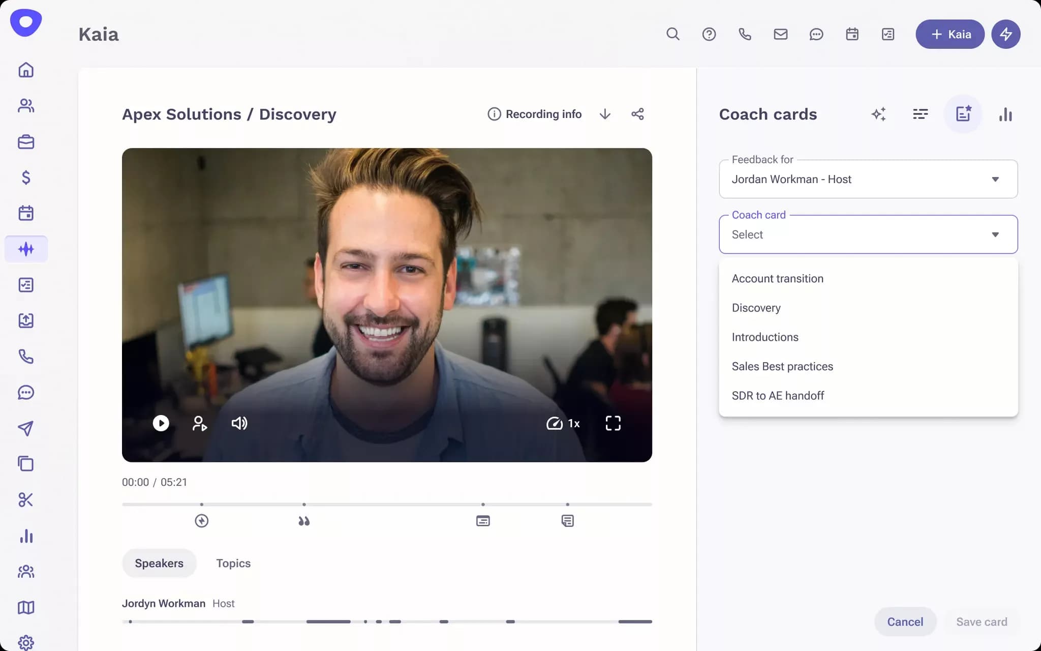 Screenshot of Smart coaching being used at scale with Kaia and Coach Cards.