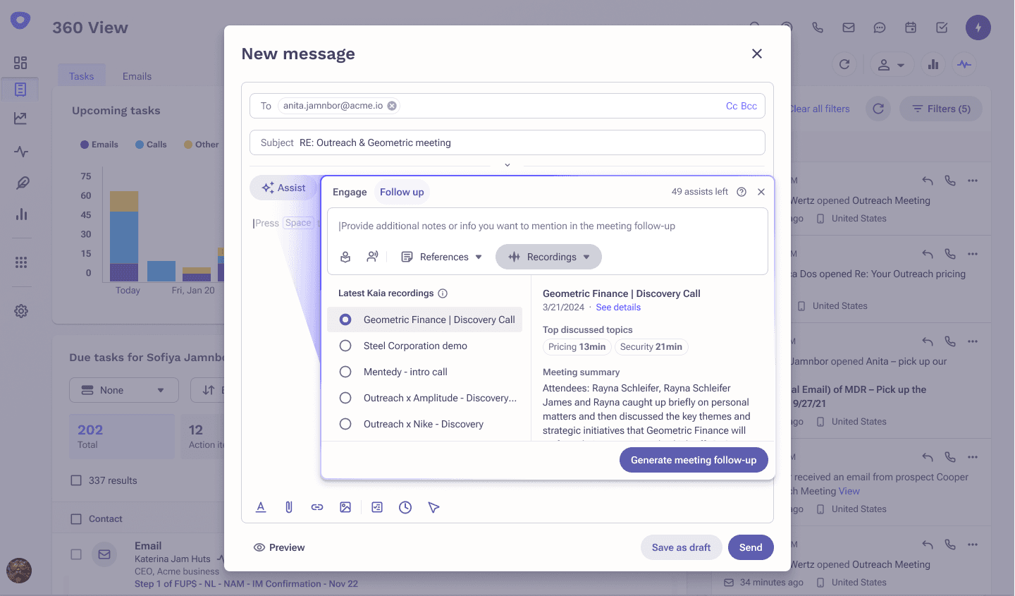 Screenshot image of Outreach’s Smart Email Assist in action.