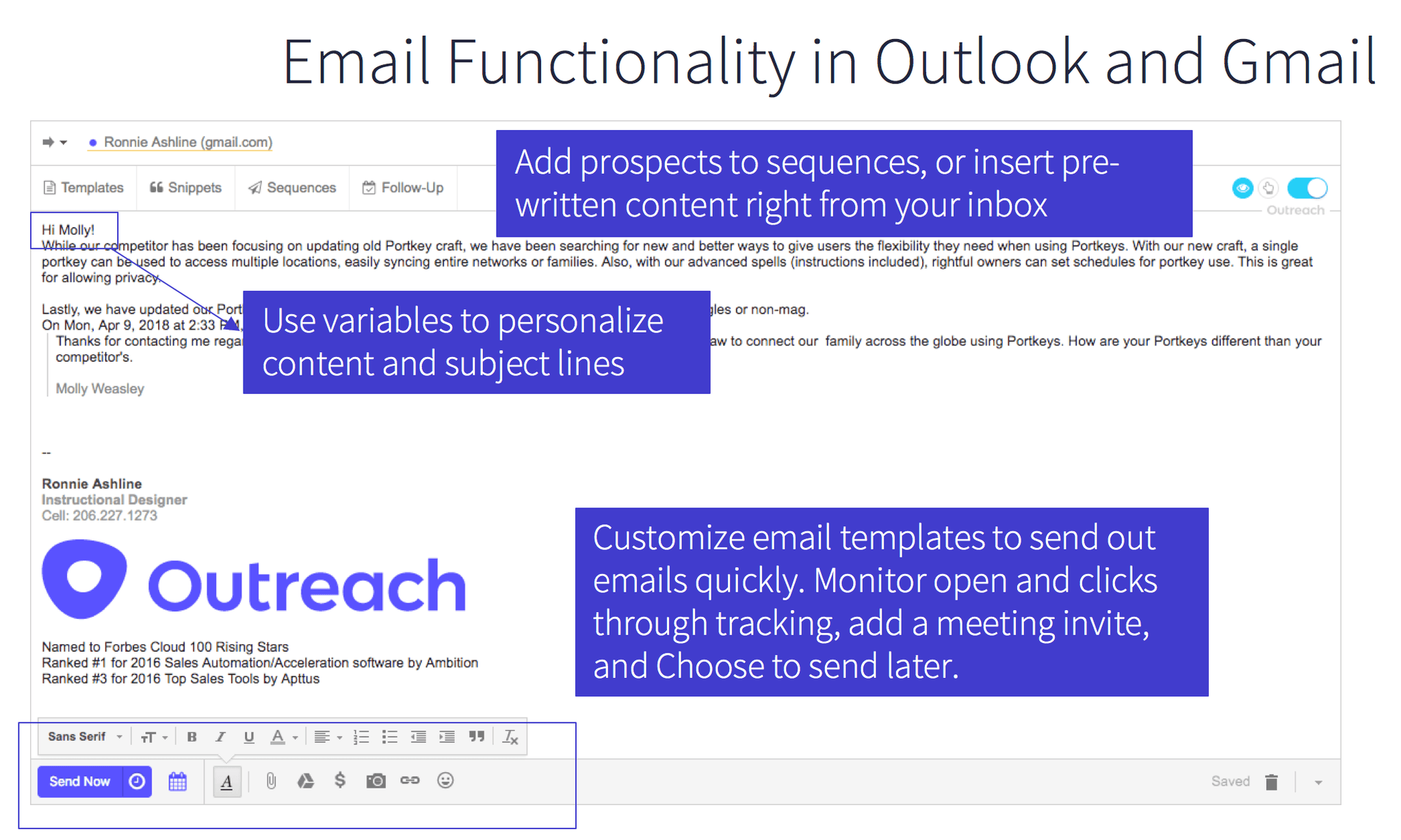 Email Functionality Outlook Gmail and Outreach