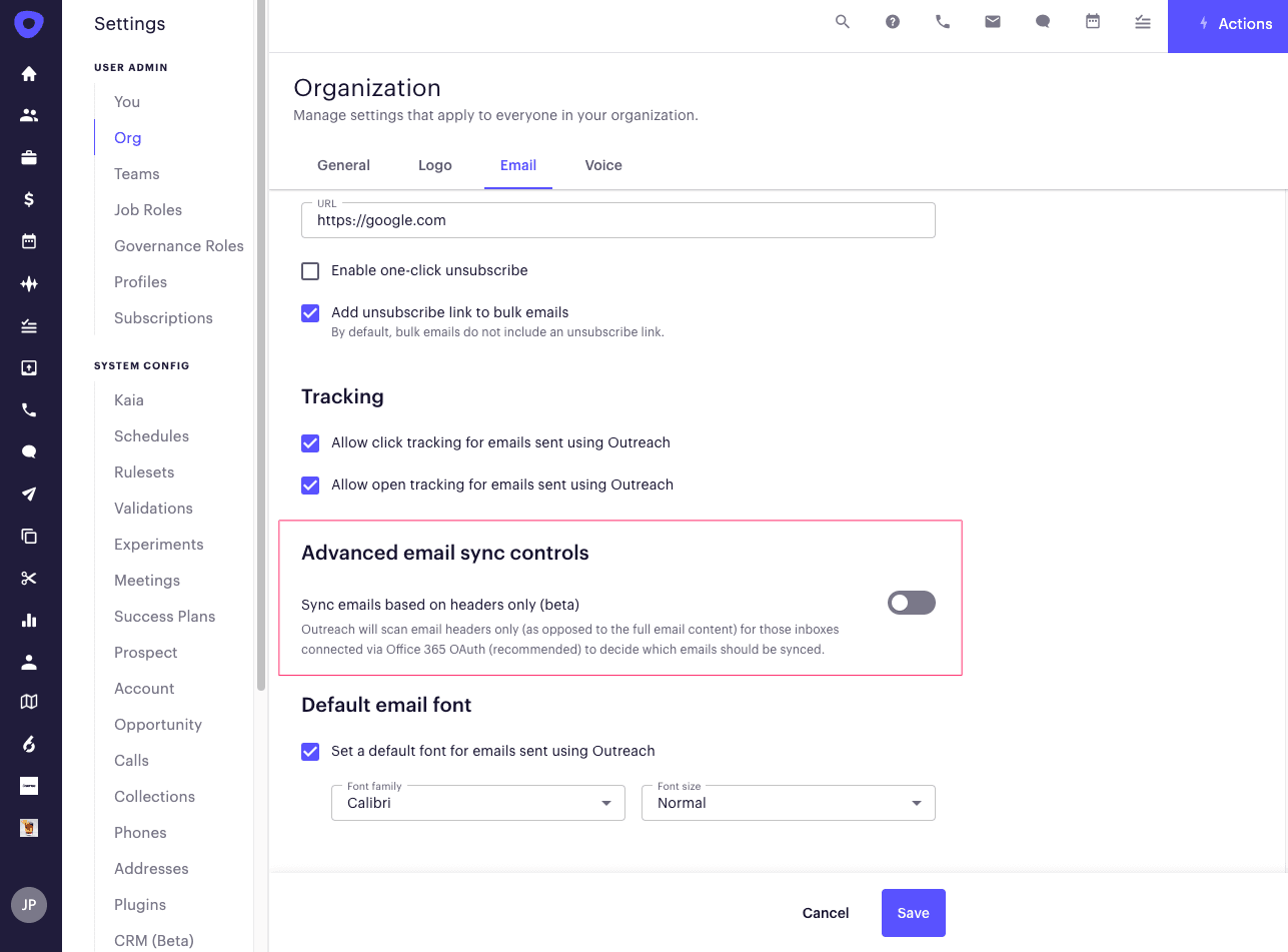 Header based sync in outreach