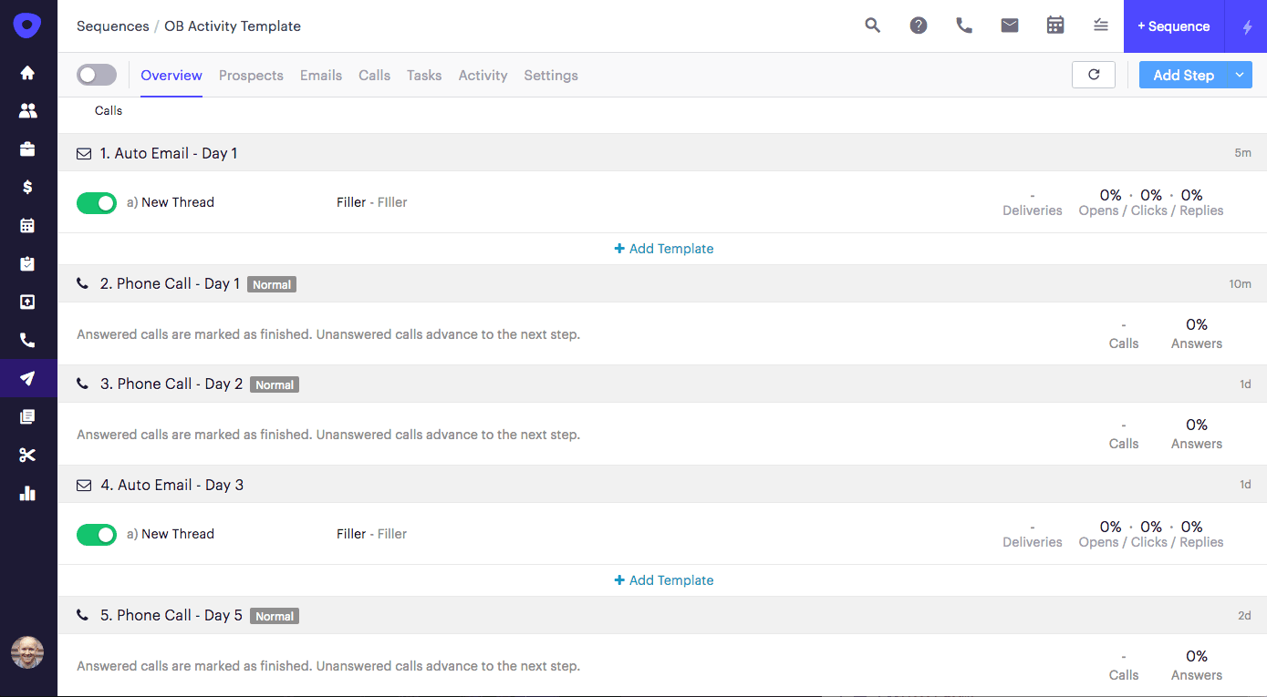 Activity template sequences in the Outreach sales execution platform