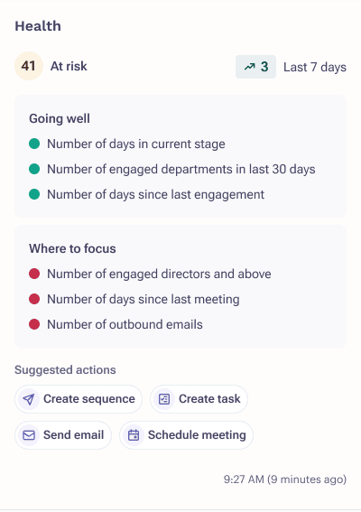 Outreach's Opportunities feature which leverages visible insights to identify renewal and expansion opportunities, highlighting next best actions to prevent churn.