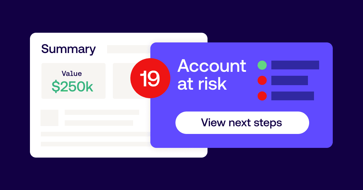 Image of an app notification that reads "account at risk" with a button the view next steps