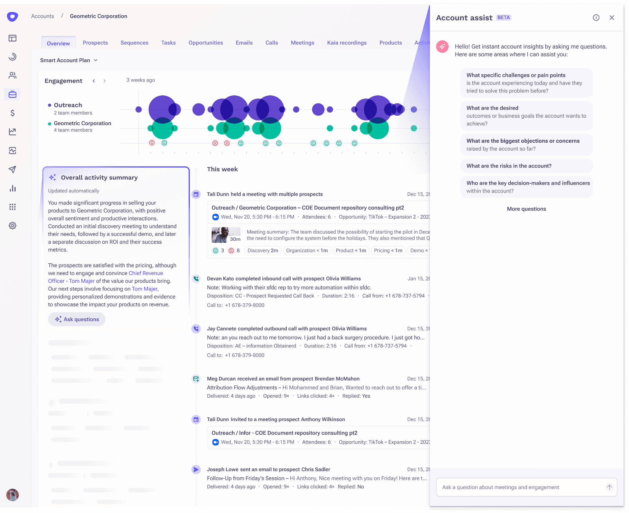 screenshot of outreach platform showing how you can use ai to sell smarter