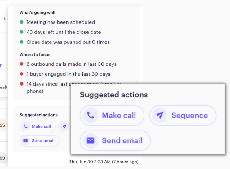 suggested actions in Outreach, the sales execution platform