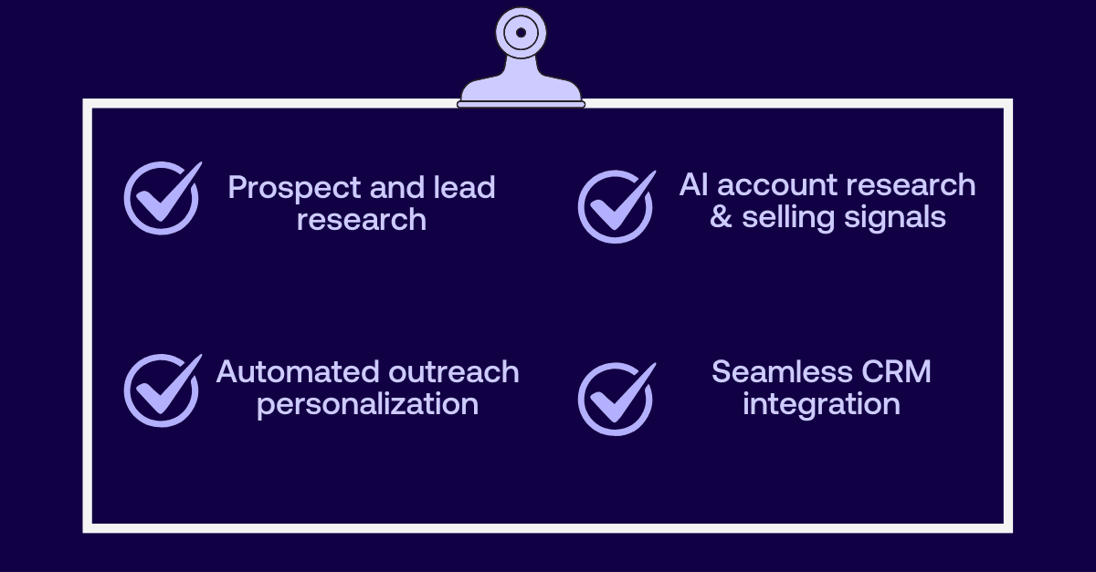 Infographic illustrating what to look for in an AI tool for sales prospecting
